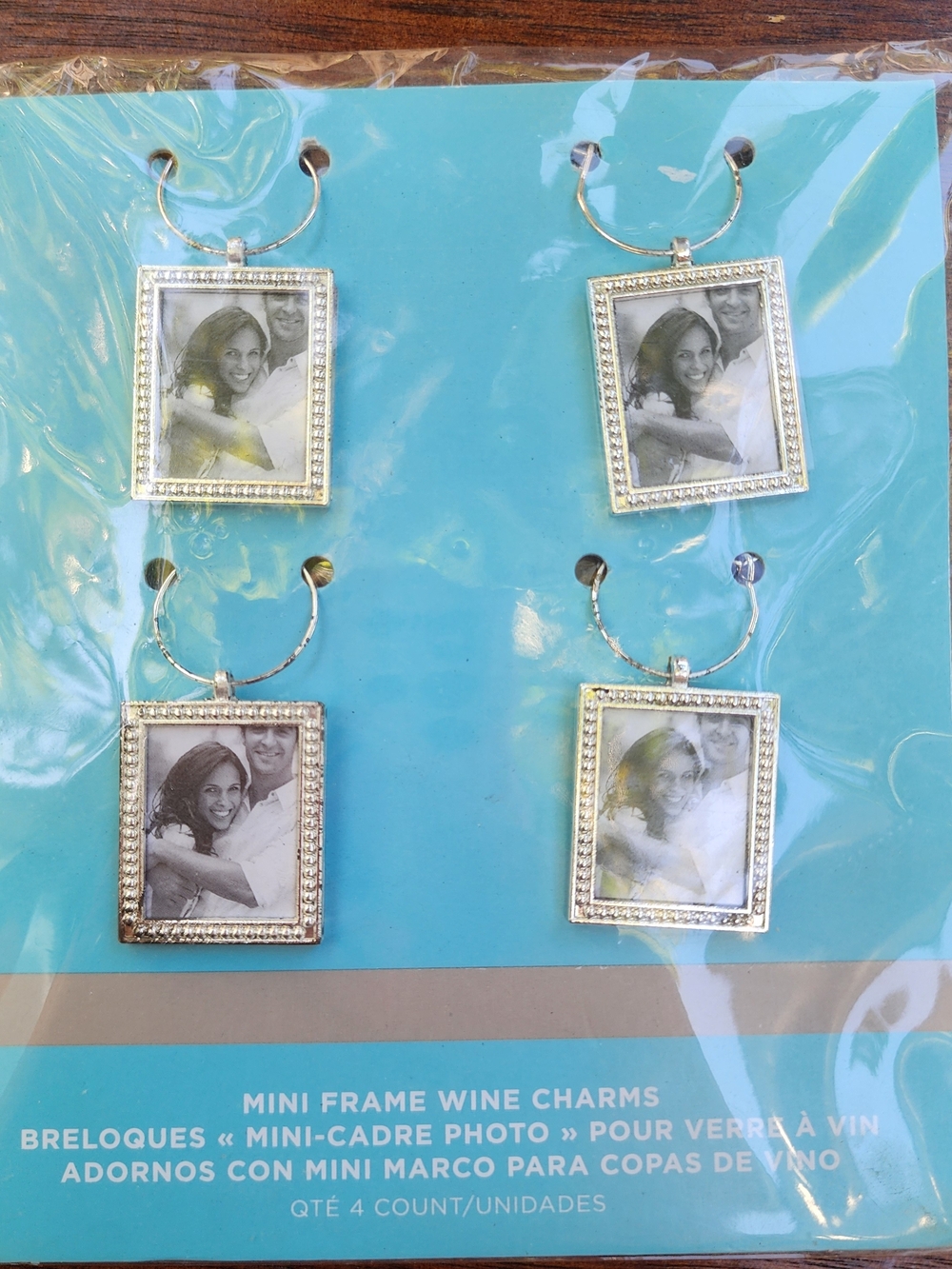 Gartner Studios Mini Photo Frame Wine Glass Charms Set of 4 Personalize